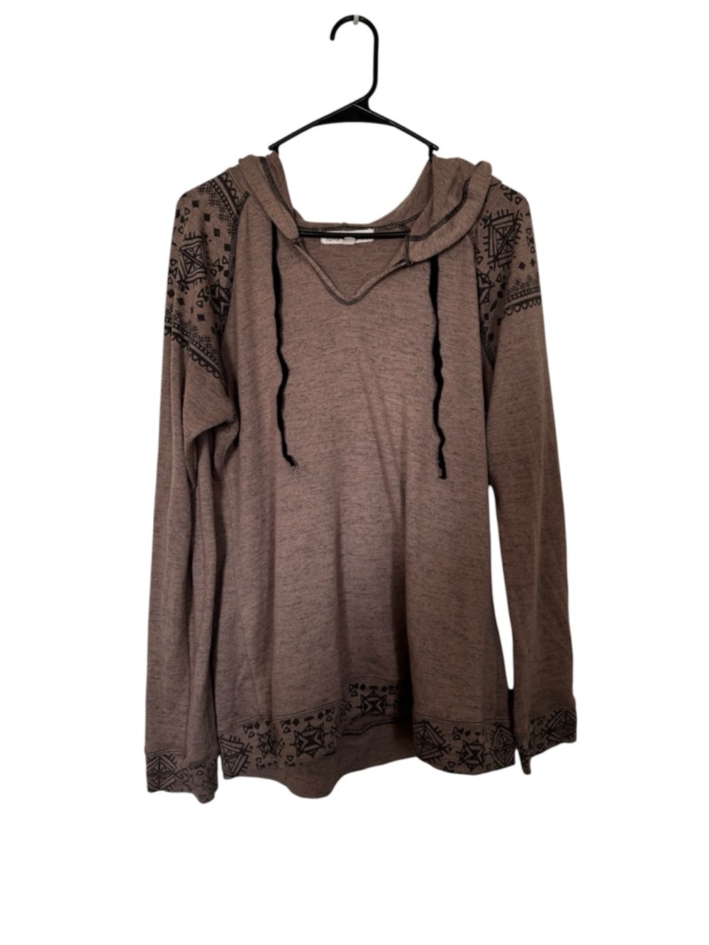 Lola Grace Lightweight Hooded Top Brown Boho Print Long Sleeve 🤎